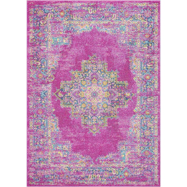Homeroots 4 x 6 ft. Fuchsia & Blue Distressed Area Rug 385260 - main